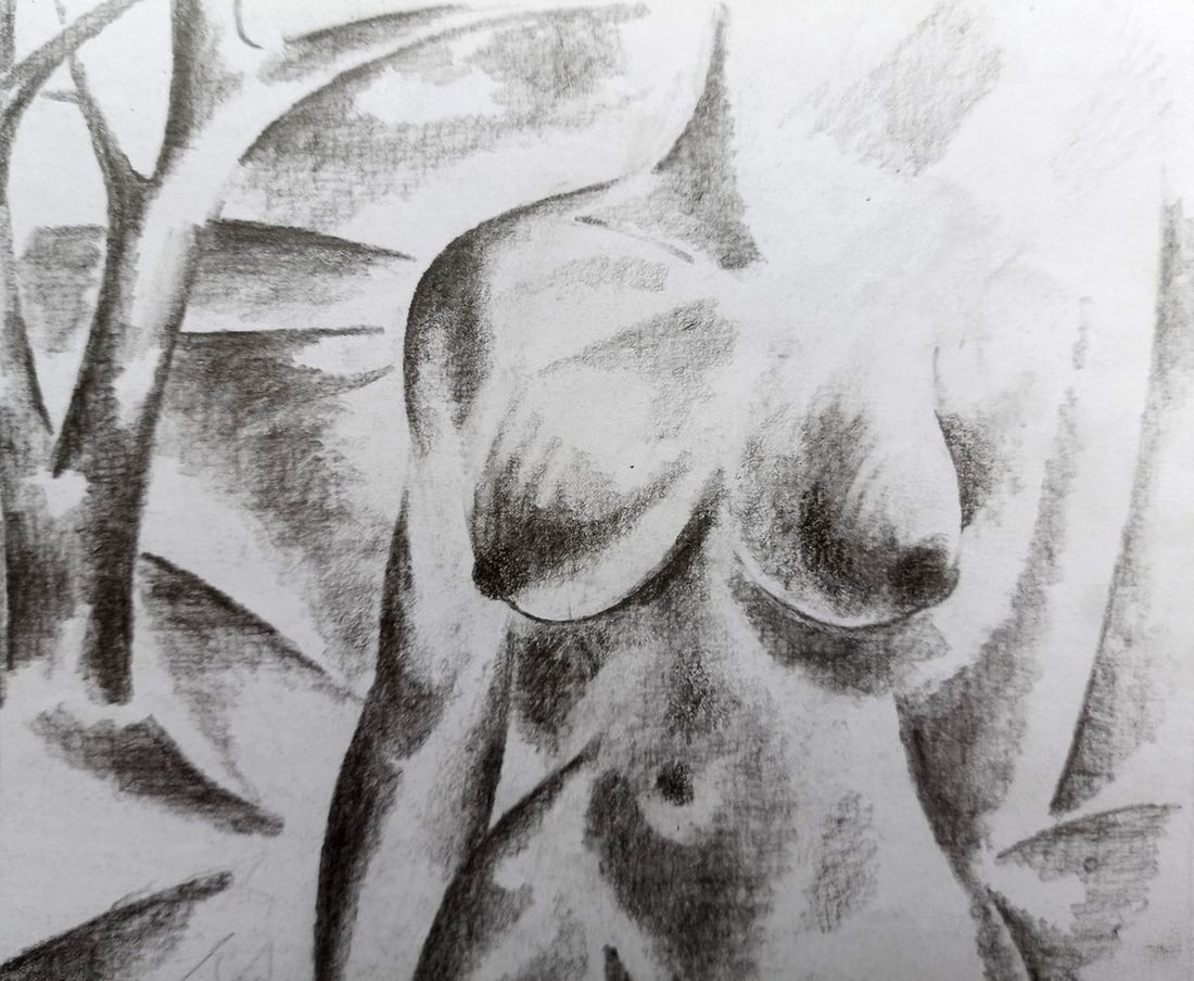 Abstract pencil painting Naked girl Peter Tovpev - 2