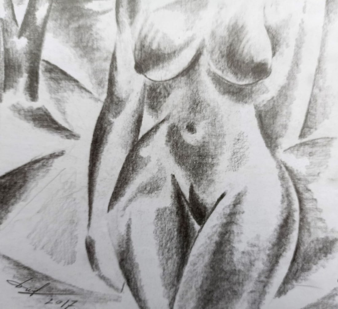Abstract pencil painting Naked girl Peter Tovpev - 3