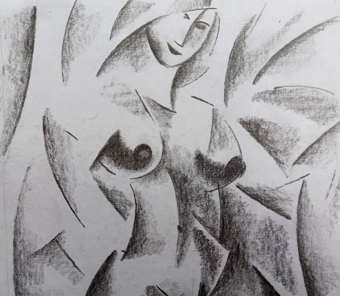 Abstract pencil painting Naked girl Peter Tovpev - 2
