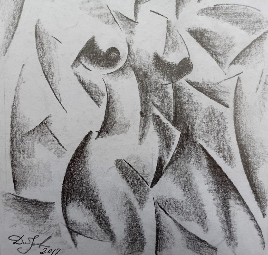 Abstract pencil painting Naked girl Peter Tovpev - 3