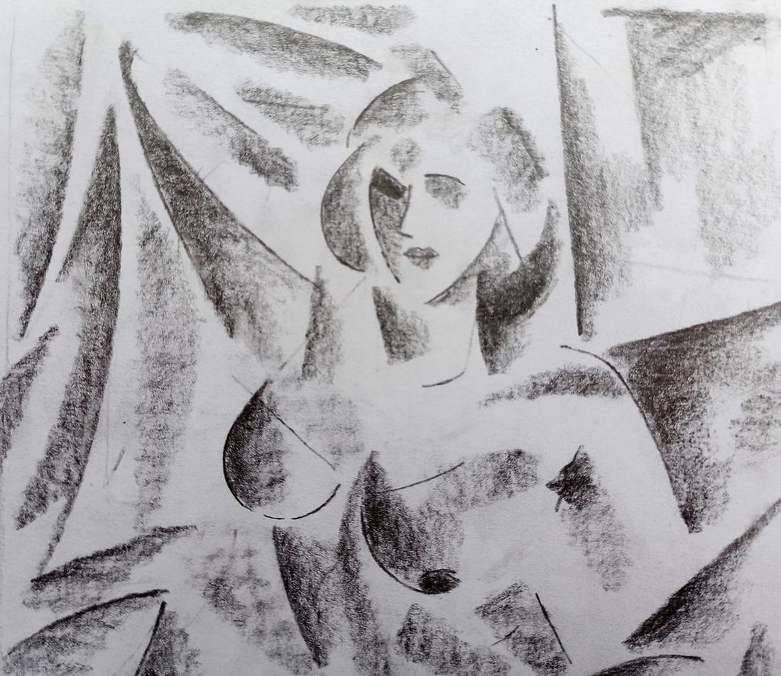 Abstract pencil painting Naked girl Peter Tovpev - 2