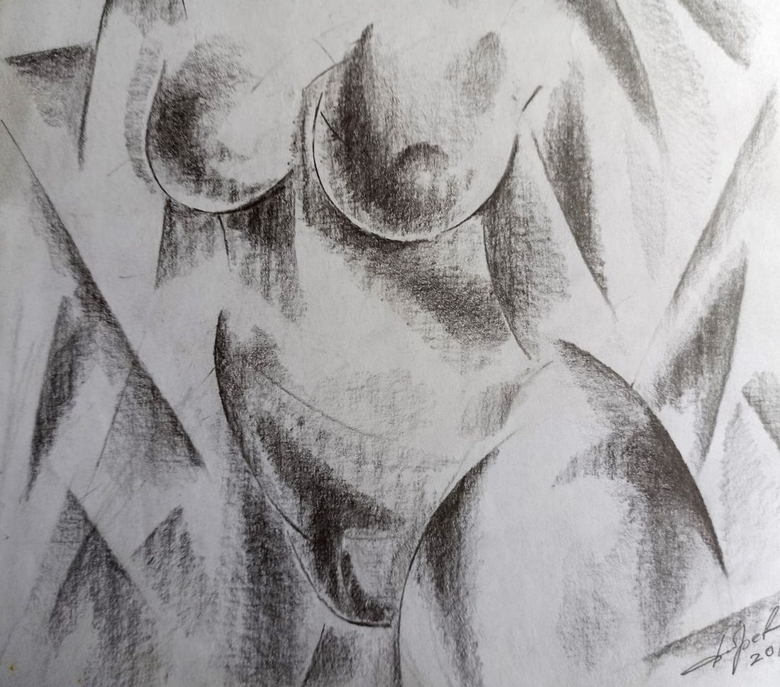 Abstract pencil painting Naked girl Peter Tovpev - 3