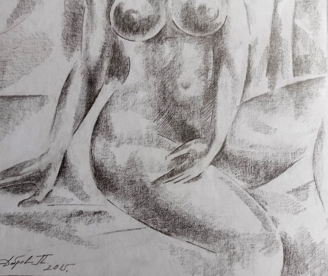 Abstract pencil painting Naked girl Peter Tovpev - 3