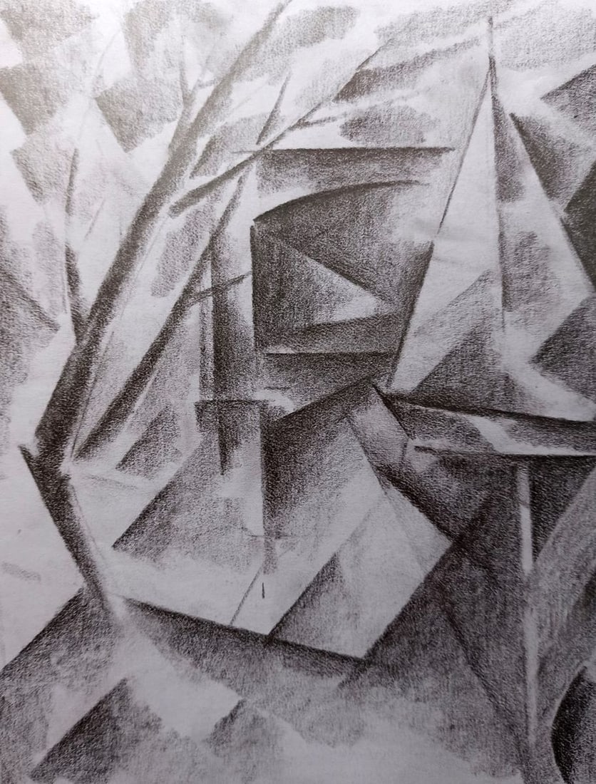 Abstract pencil painting River landscape Peter Tovpev - 2