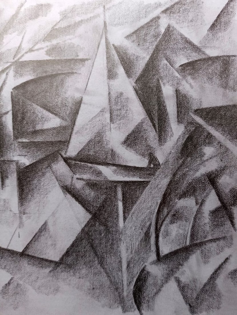 Abstract pencil painting River landscape Peter Tovpev - 3