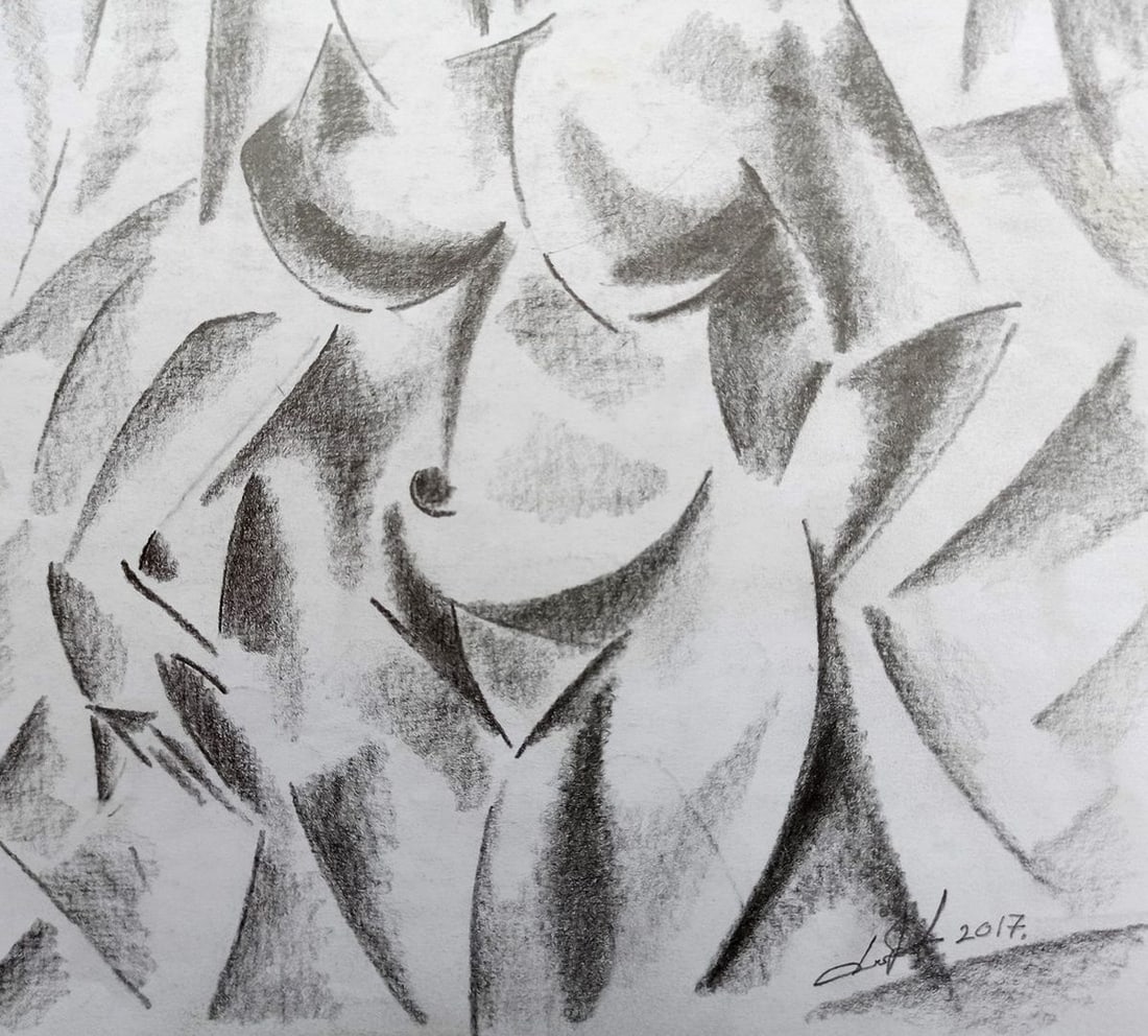Abstract pencil painting Naked girl Peter Tovpev - 3