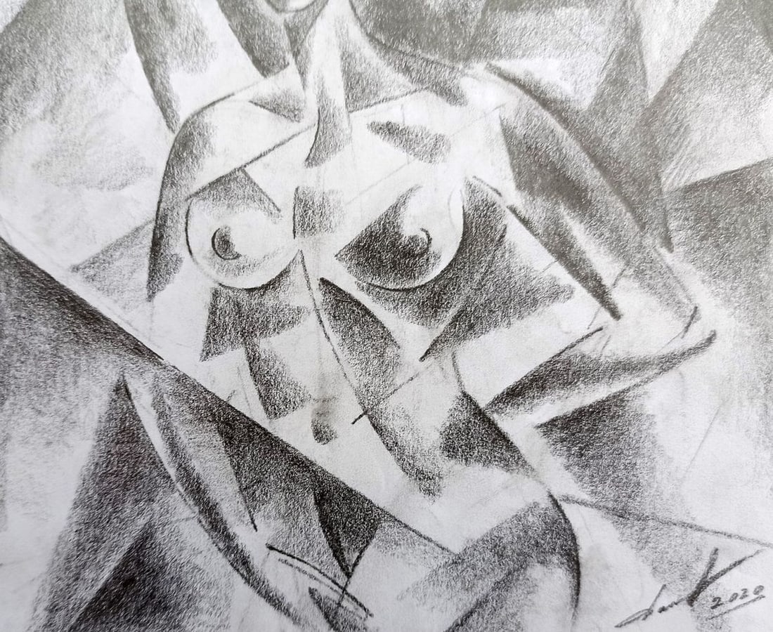 Abstract pencil painting Naked girl Peter Tovpev - 3