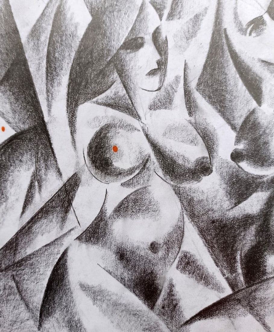 Abstract pencil painting Portrait of naked girls Peter Tovpev - 2