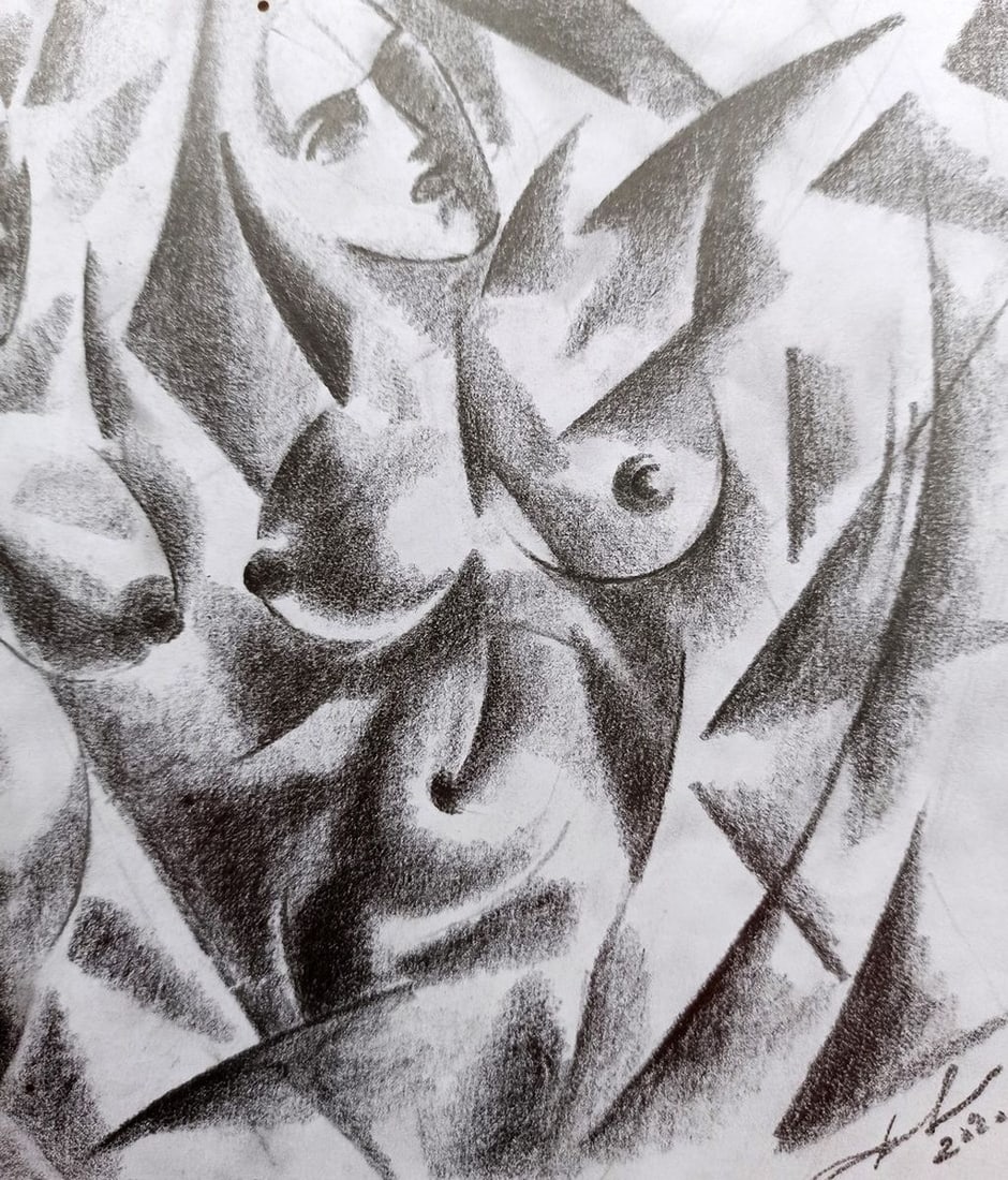 Abstract pencil painting Portrait of naked girls Peter Tovpev - 3