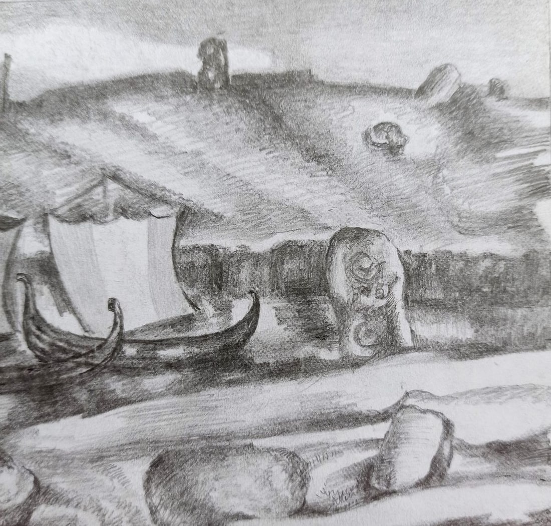 Abstract pencil painting Boats by the shore Peter Tovpev - 3