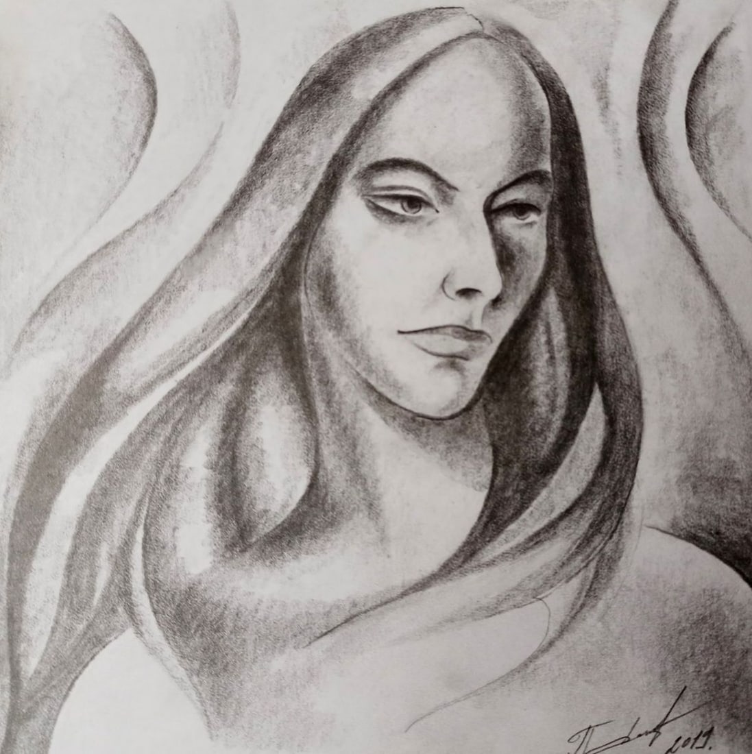 Abstract pencil painting Portrait of a girl Peter Tovpev: Title: Abstract pencil painting Portrait of a girl Peter Tovpev Description: NoDobr 420 *** ABOUT THIS PAINTING *** * TITLE: "Portrait of a girl" * ARTISTS: Peter Tovpev * SIZE: 21x21 cm/'8.26x8.26