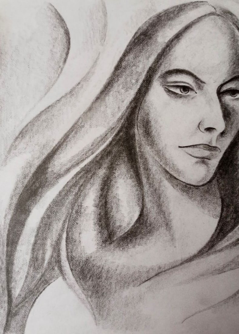 Abstract pencil painting Portrait of a girl Peter Tovpev - 2