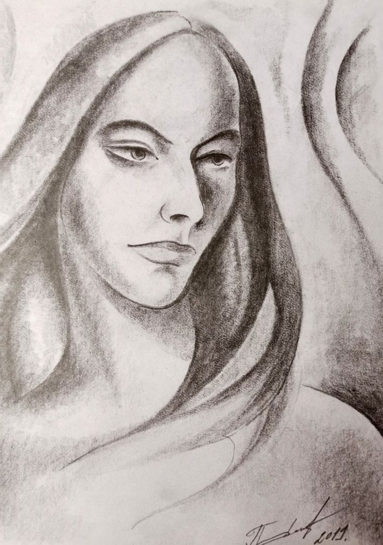 Abstract pencil painting Portrait of a girl Peter Tovpev - 3