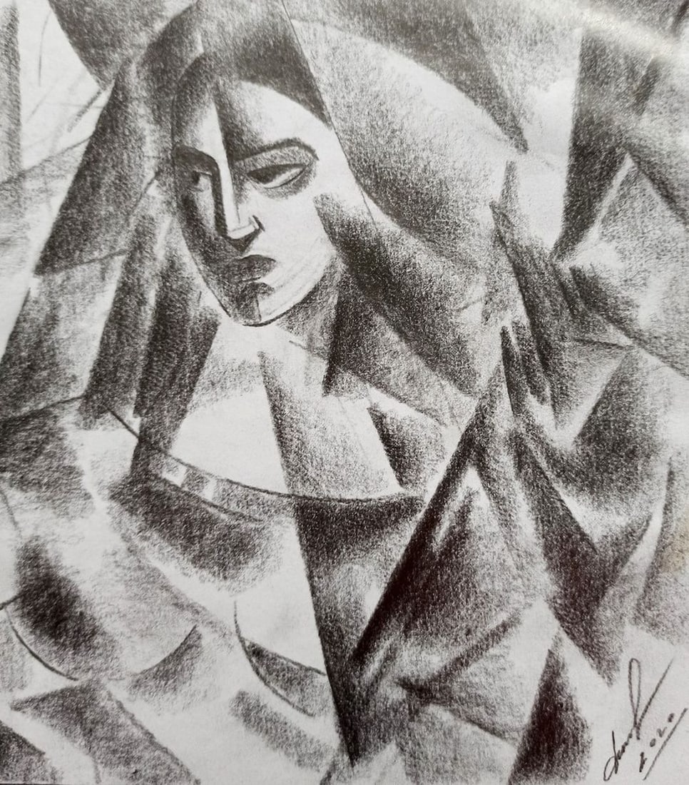 Abstract pencil painting Portrait of a girl Peter Tovpev - 3