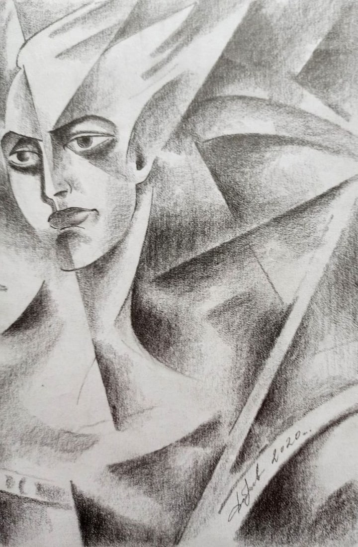 Abstract pencil painting Valkyrie Peter Tovpev - 3