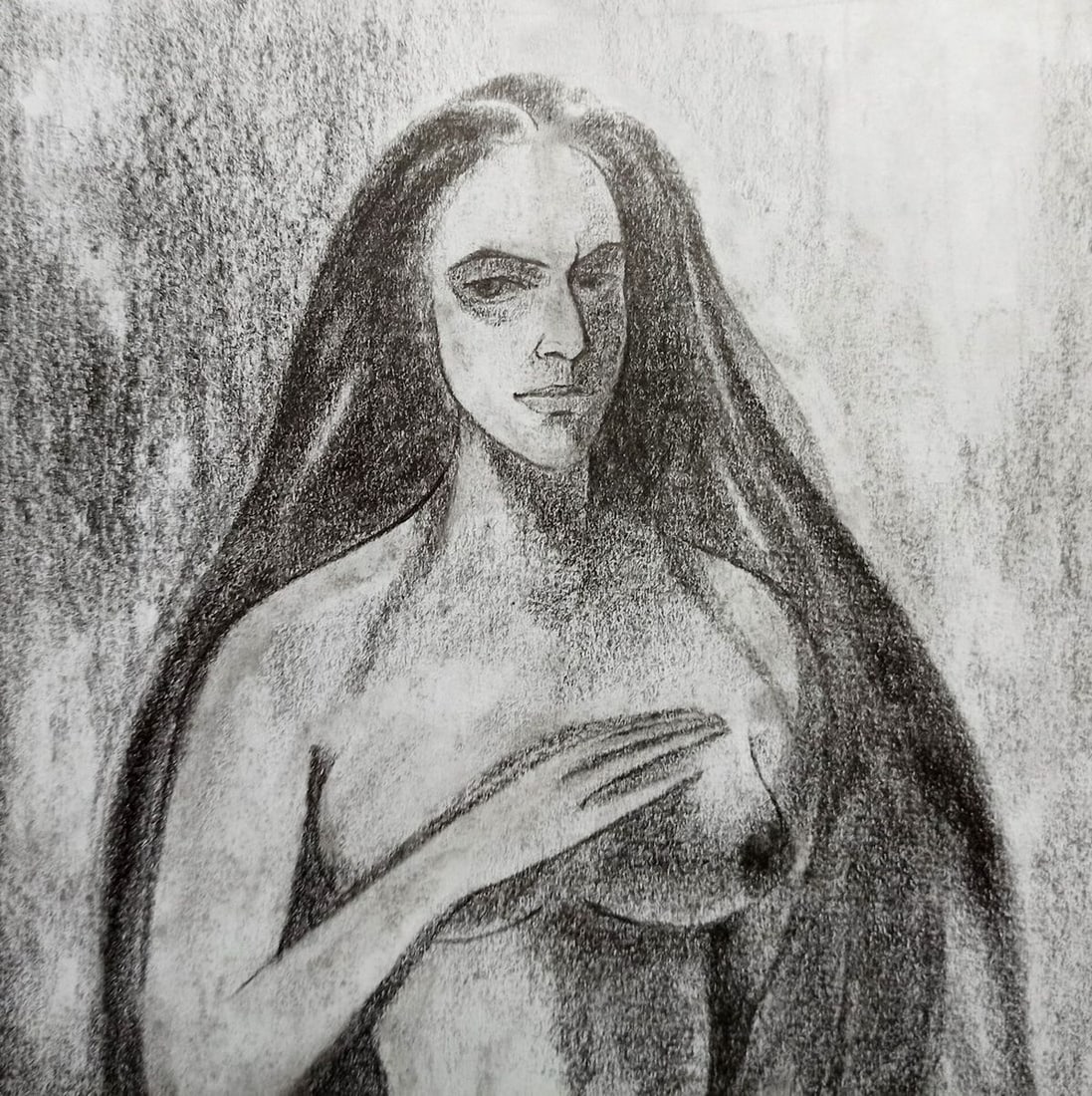 Abstract pencil painting Portrait of a naked girl Peter Tovpev - 2