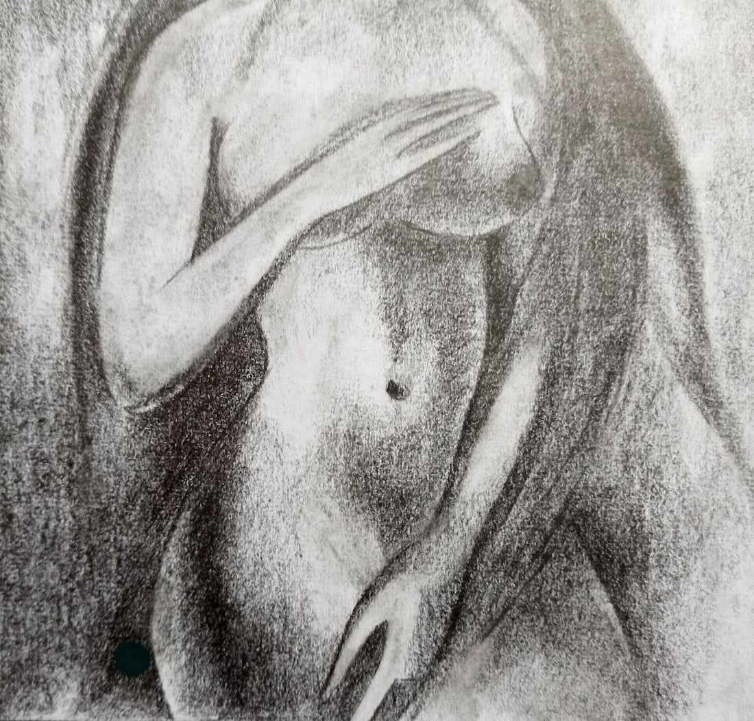 Abstract pencil painting Portrait of a naked girl Peter Tovpev - 3