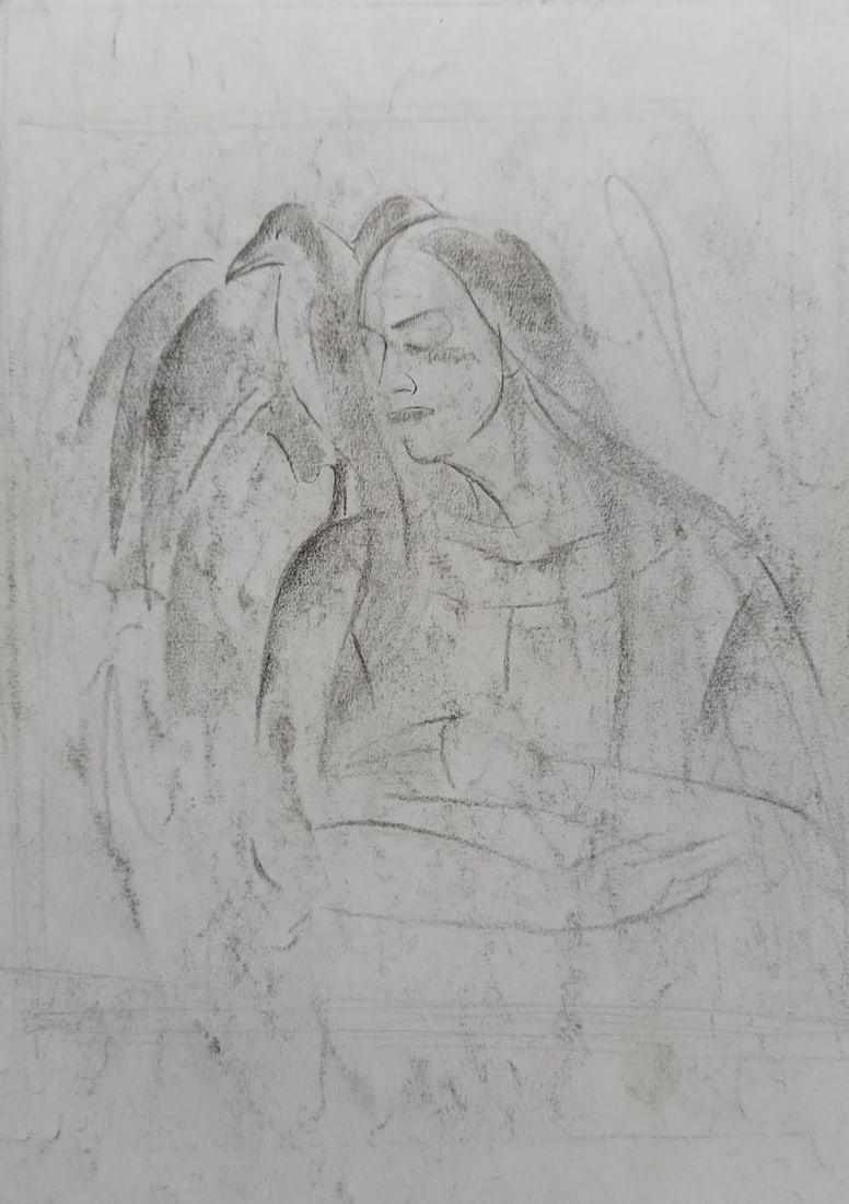 Abstract pencil painting Portrait of a naked girl Peter Tovpev - 4