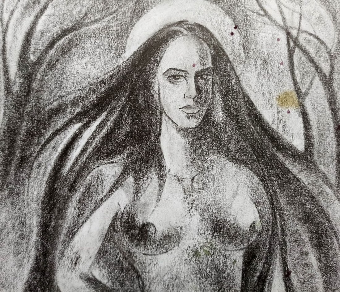 Abstract pencil painting Girl of the night Peter Tovpev - 2