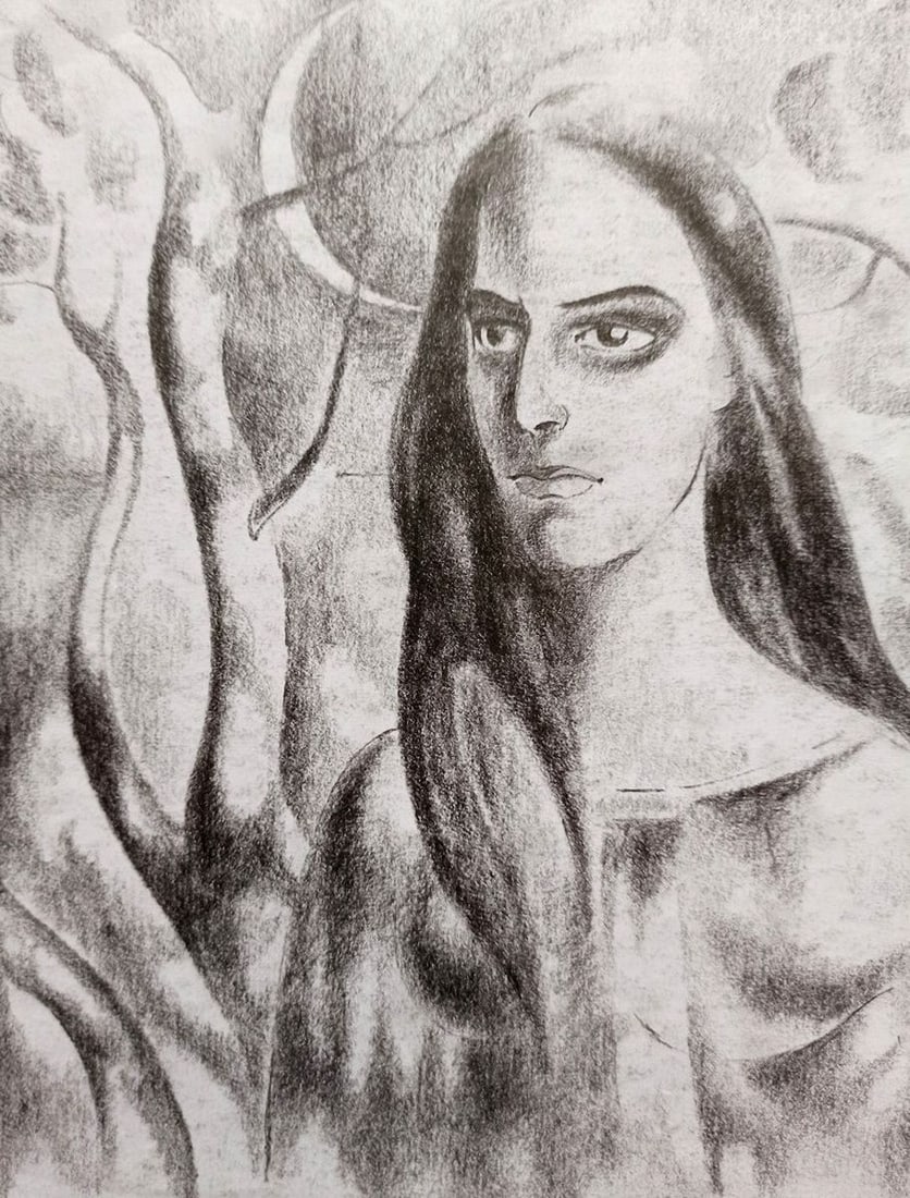 Abstract pencil painting Girl of the night Peter Tovpev - 2