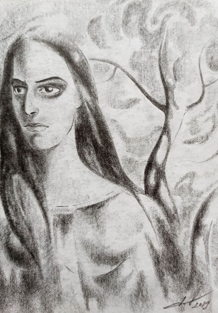Abstract pencil painting Girl of the night Peter Tovpev - 3