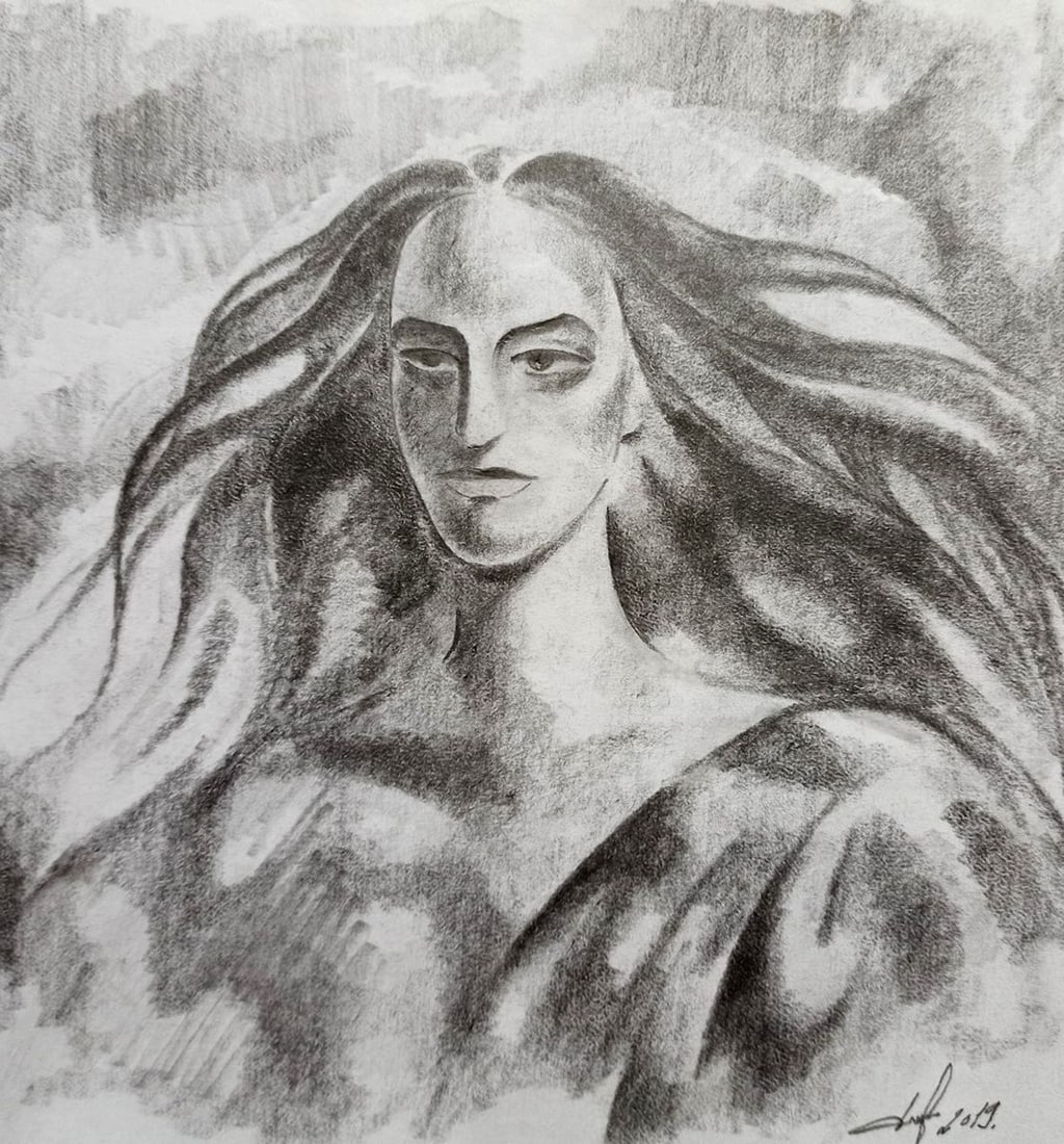 Abstract pencil painting Portrait of a girl Peter Tovpev: Title: Abstract pencil painting Portrait of a girl Peter Tovpev Description: NoDobr 428 *** ABOUT THIS PAINTING *** * TITLE: "Portrait of a girl" * ARTISTS: Peter Tovpev * SIZE: 21x22 cm/'8.26x8.66
