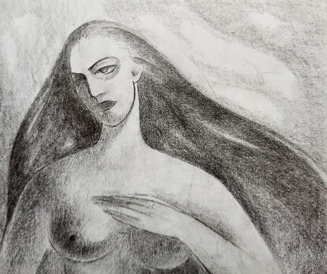 Pencil painting Portrait of a naked girl Peter Tovpev - 2