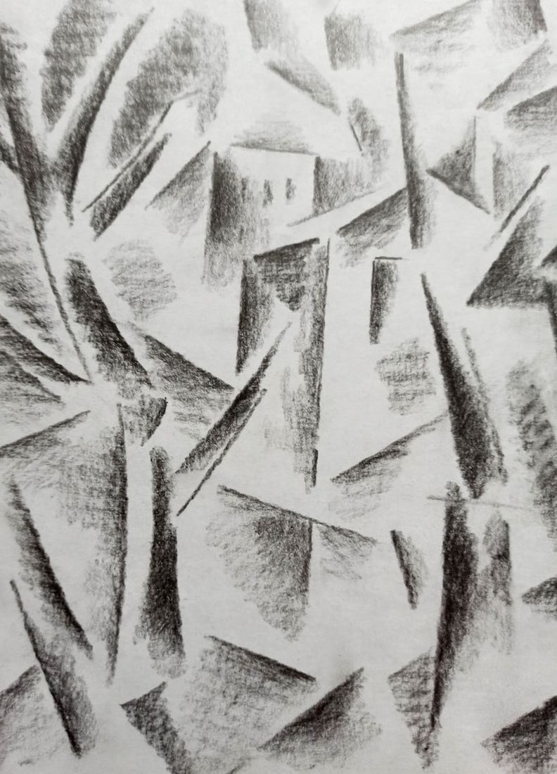 Abstract pencil painting City landscape Peter Tovpev - 2