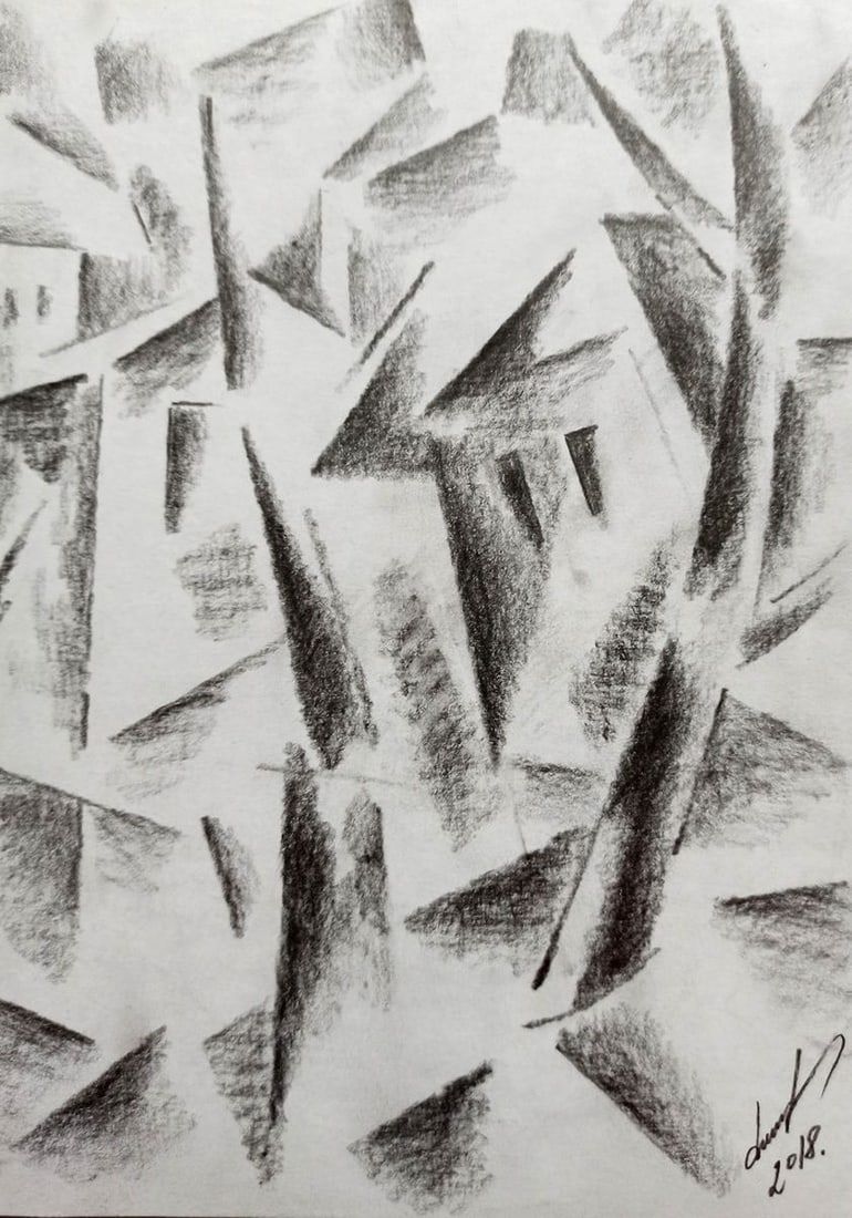 Abstract pencil painting City landscape Peter Tovpev - 3