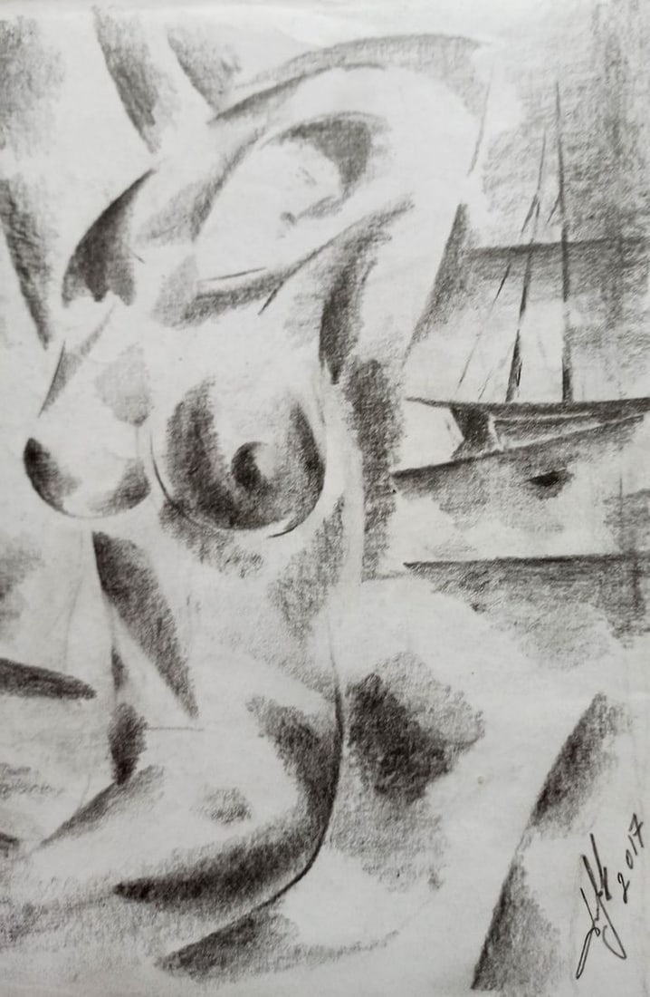 Abstract pencil painting Naked girl Peter Tovpev - 3