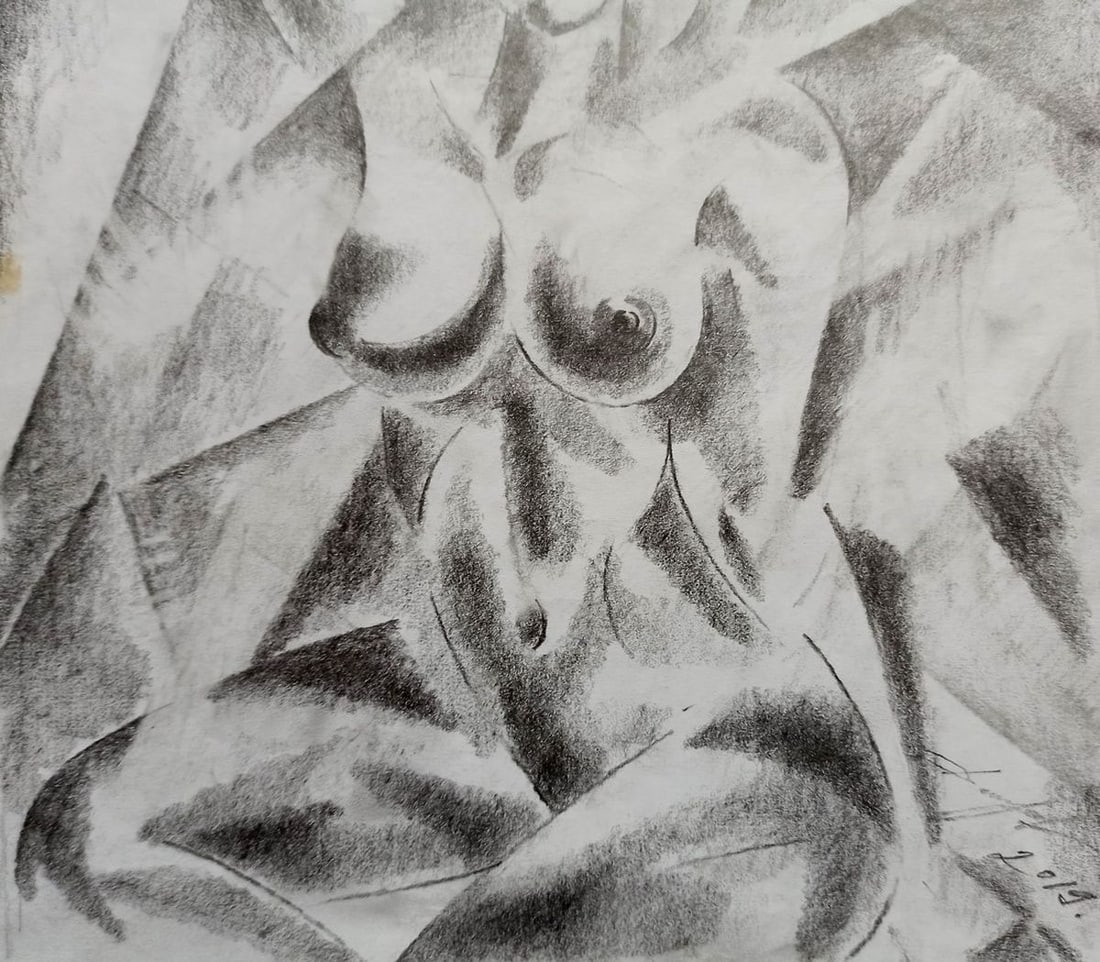 Abstract pencil painting Naked girl Peter Tovpev - 3