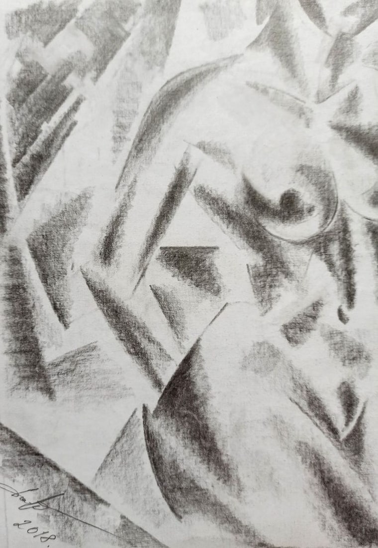 Abstract pencil painting Naked girl Peter Tovpev - 2