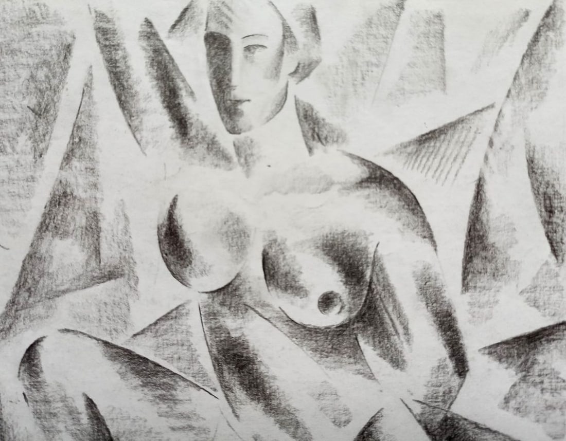 Abstract pencil painting Portrait of a naked girl Peter Tovpev - 2