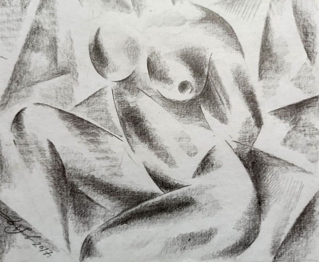 Abstract pencil painting Portrait of a naked girl Peter Tovpev - 3