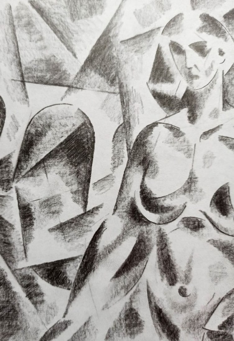 Abstract pencil painting Portrait of a naked girl Peter Tovpev - 2