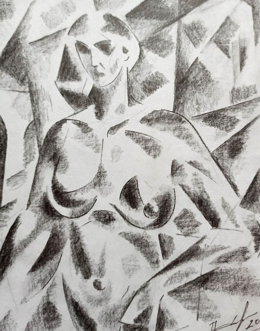 Abstract pencil painting Portrait of a naked girl Peter Tovpev - 3