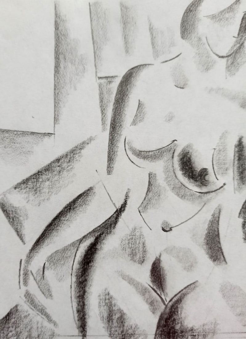Abstract pencil painting Portrait of a naked girl Peter Tovpev - 2