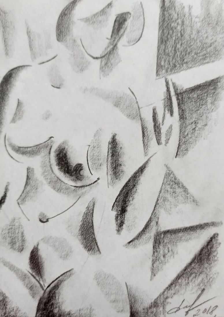 Abstract pencil painting Portrait of a naked girl Peter Tovpev - 3