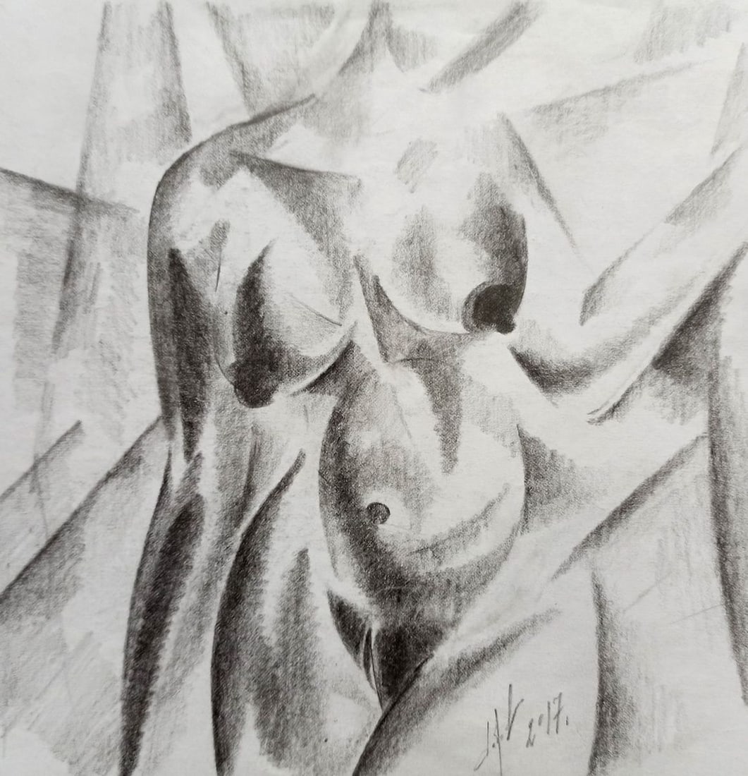 Abstract pencil painting Portrait of a naked girl Peter Tovpev: Title: Abstract pencil painting Portrait of a naked girl Peter Tovpev Description: NoDobr 446 *** ABOUT THIS PAINTING *** * TITLE: "Portrait of a naked girl" * ARTISTS: Peter Tovpev * SIZE: 21x20 cm/'