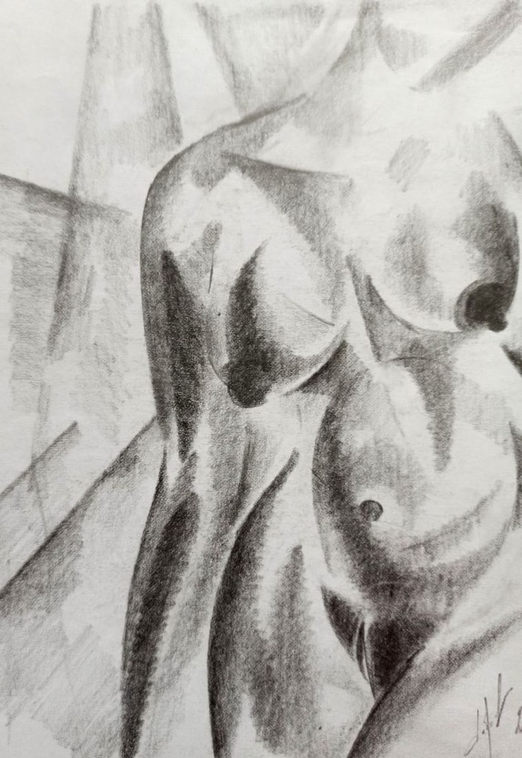 Abstract pencil painting Portrait of a naked girl Peter Tovpev - 2