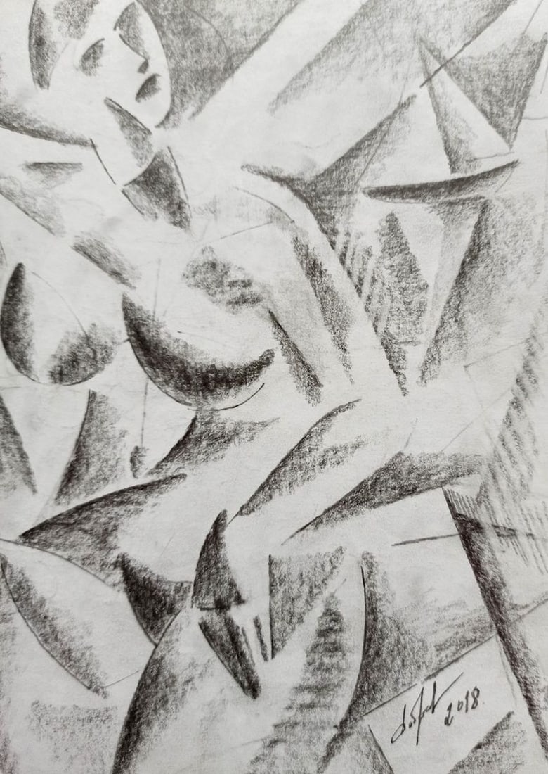 Abstract pencil painting Portrait of a naked girl Peter Tovpev - 3