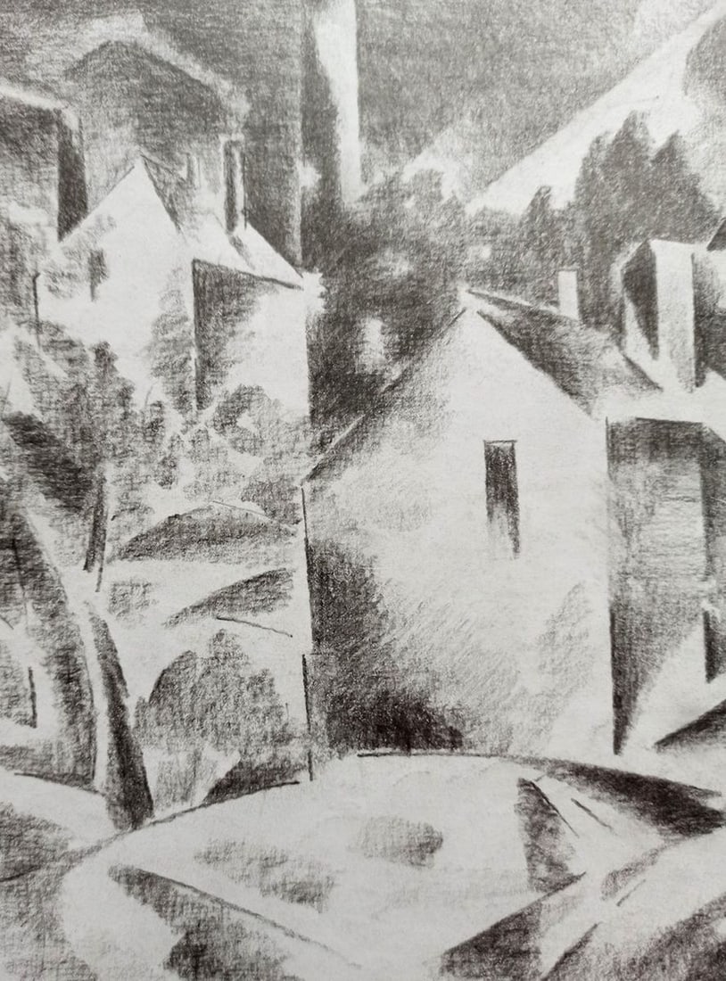 Abstract pencil painting City landscape Peter Tovpev - 2