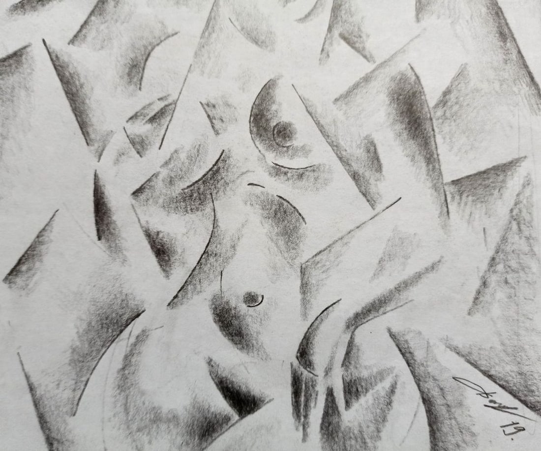 Abstract pencil painting Naked girl Peter Tovpev - 3