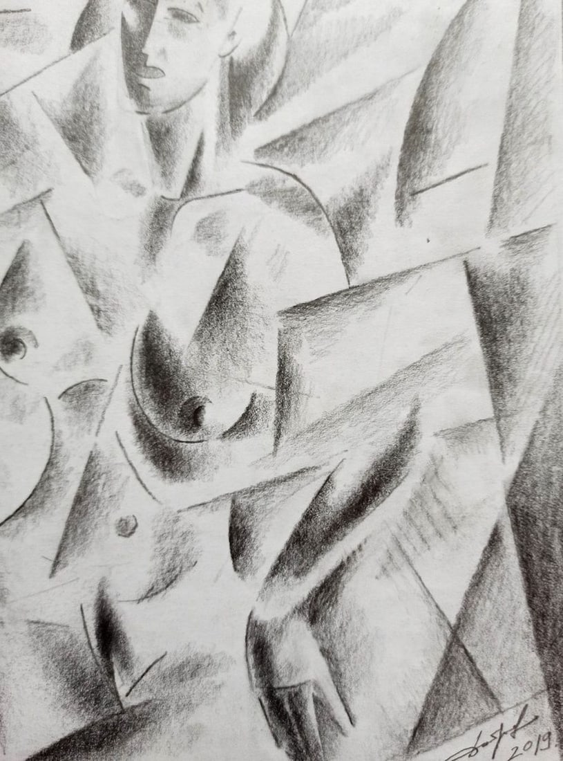 Abstract pencil painting Naked girl Peter Tovpev - 3
