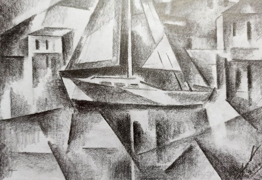 Abstract pencil painting Landscape with sails Peter Tovpev - 3