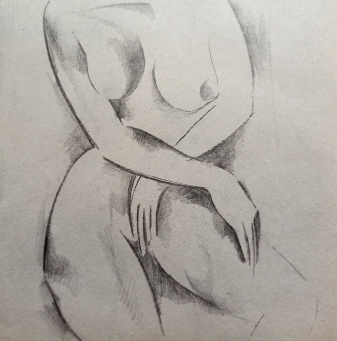 Abstract pencil painting Portrait of a naked girl Peter Tovpev - 3
