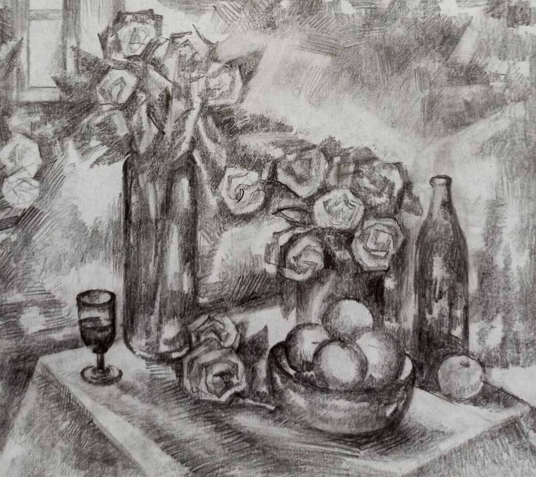 Pencil painting Still life Peter Tovpev: Title: Pencil painting Still life Peter Tovpev Description: NoDobr 467 *** ABOUT THIS PAINTING *** * TITLE: "Still life" * ARTISTS: Peter Tovpev * SIZE: 16x20 cm/'6.29x7.87 inches' * MEDIUM: pencil,