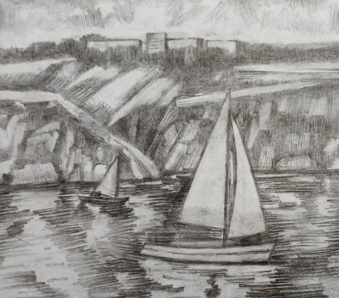 Pencil painting Landscape Peter Tovpev: Title: Pencil painting Landscape Peter Tovpev Description: NoDobr 468 *** ABOUT THIS PAINTING *** * TITLE: "Landscape" * ARTISTS: Peter Tovpev * SIZE: 16x18 cm/'6.29x7.08 inches' * MEDIUM: pencil, pap