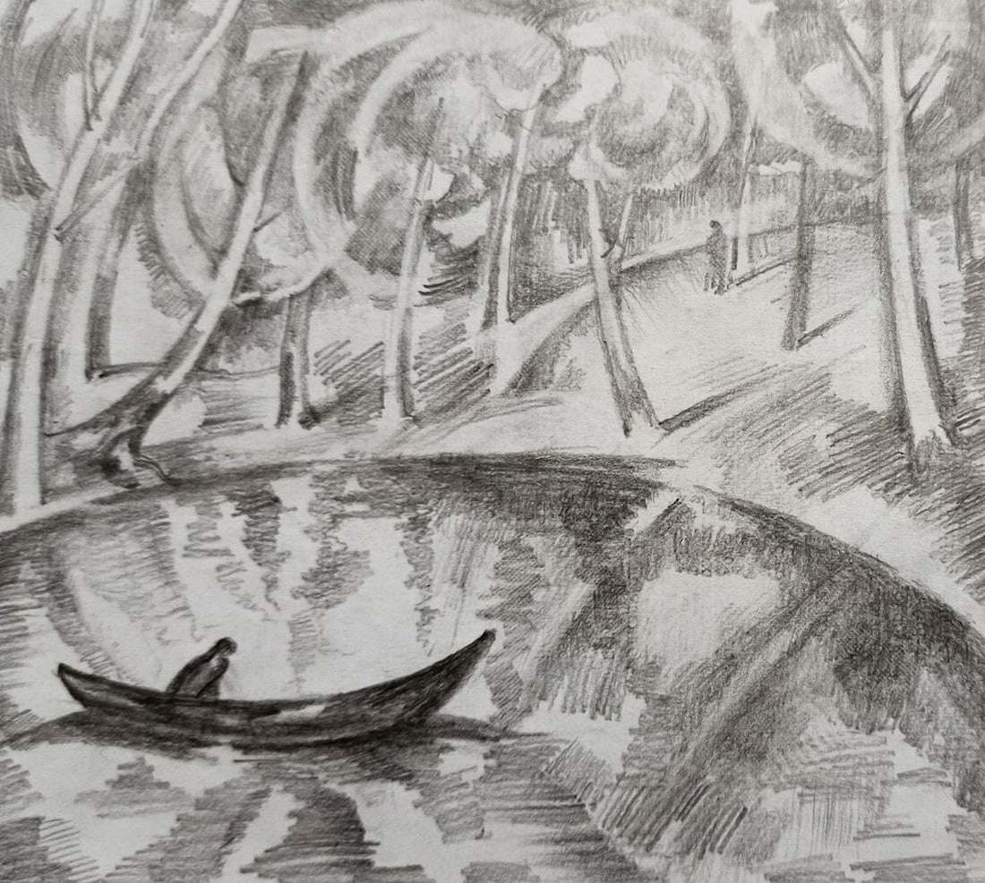 Pencil painting By the river Peter Tovpev (1 of 4)