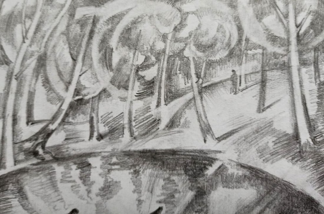 Pencil painting By the river Peter Tovpev - 2